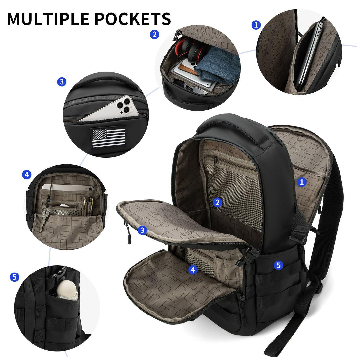 Wotony Military tactical backpack, backpack for men black small tactical assault bag
