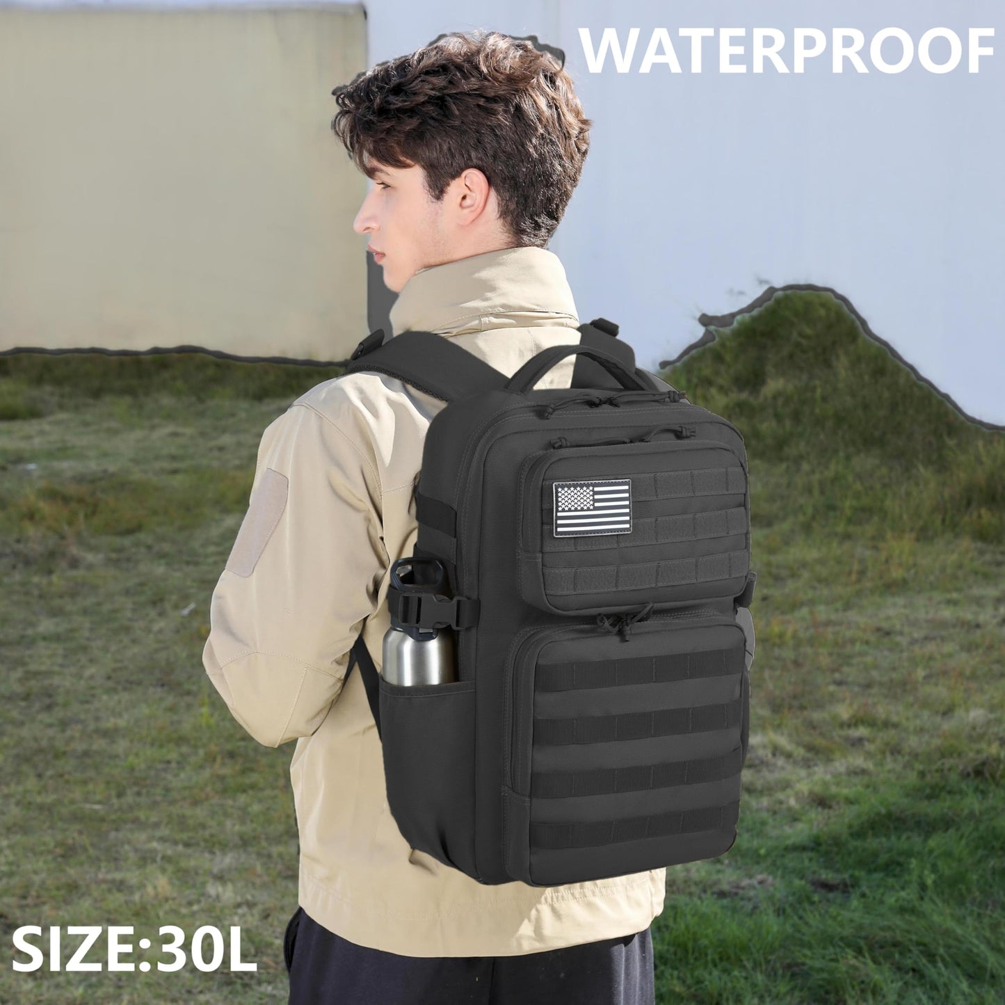 Military Tactical Backpack for Men Waterproof Daypack 3 Day Assault Pack Molle Bag with Water Bottle Holder
