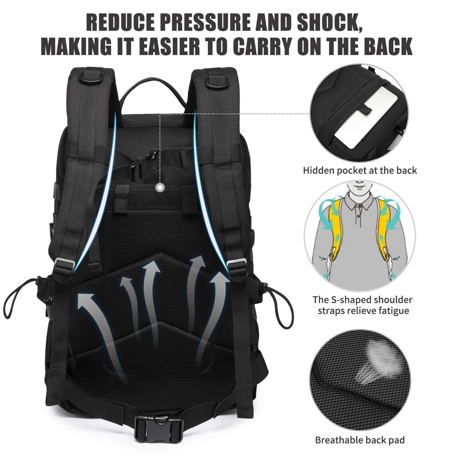 Military Tactical Backpack for Men Waterproof Daypack 3 Day Assault Pack Molle Bag with Water Bottle Holder