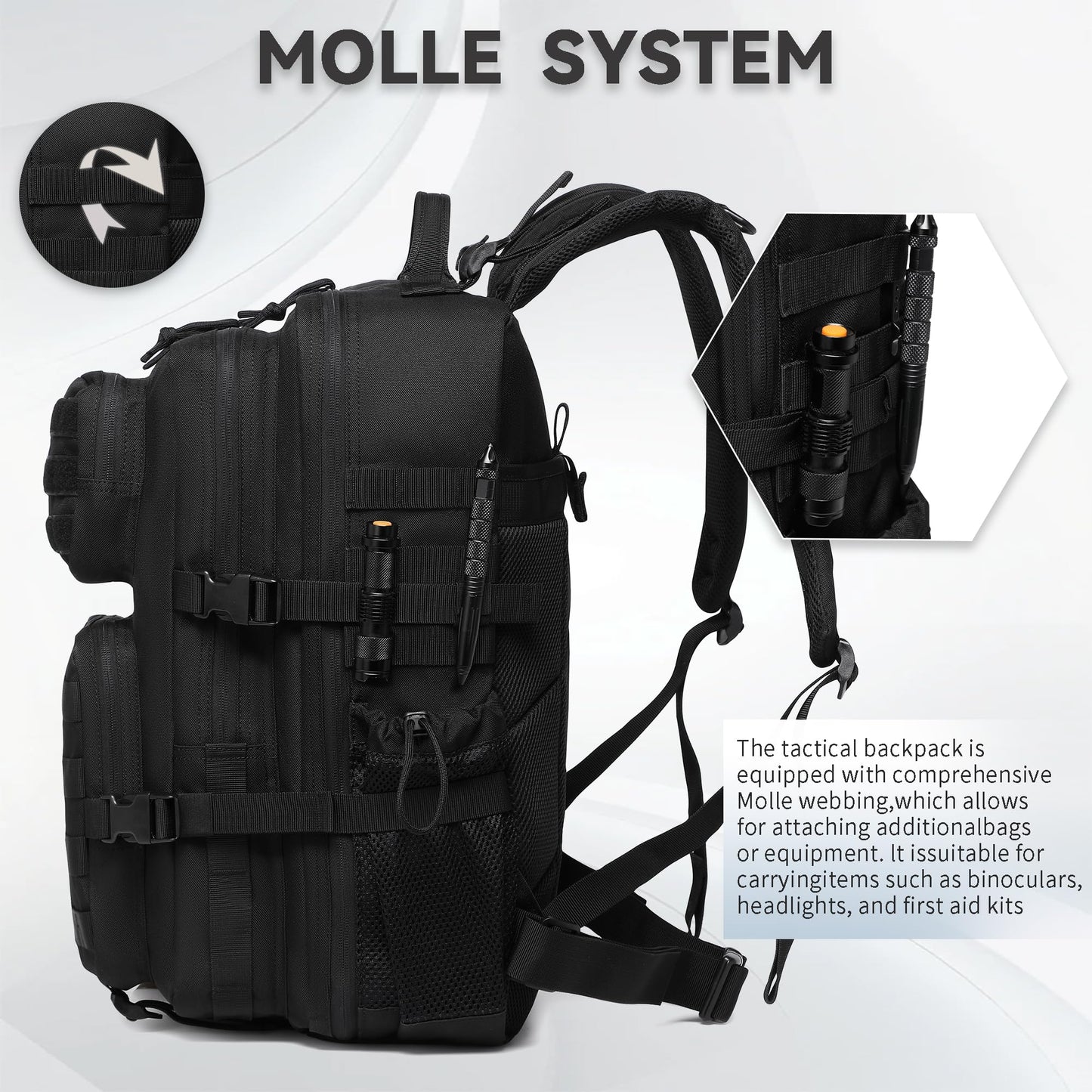 Military Tactical Backpack for Men Waterproof Daypack 3 Day Assault Pack Molle Bag with Water Bottle Holder