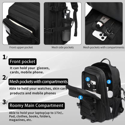 Military Tactical Backpack for Men Waterproof Daypack 3 Day Assault Pack Molle Bag with Water Bottle Holder