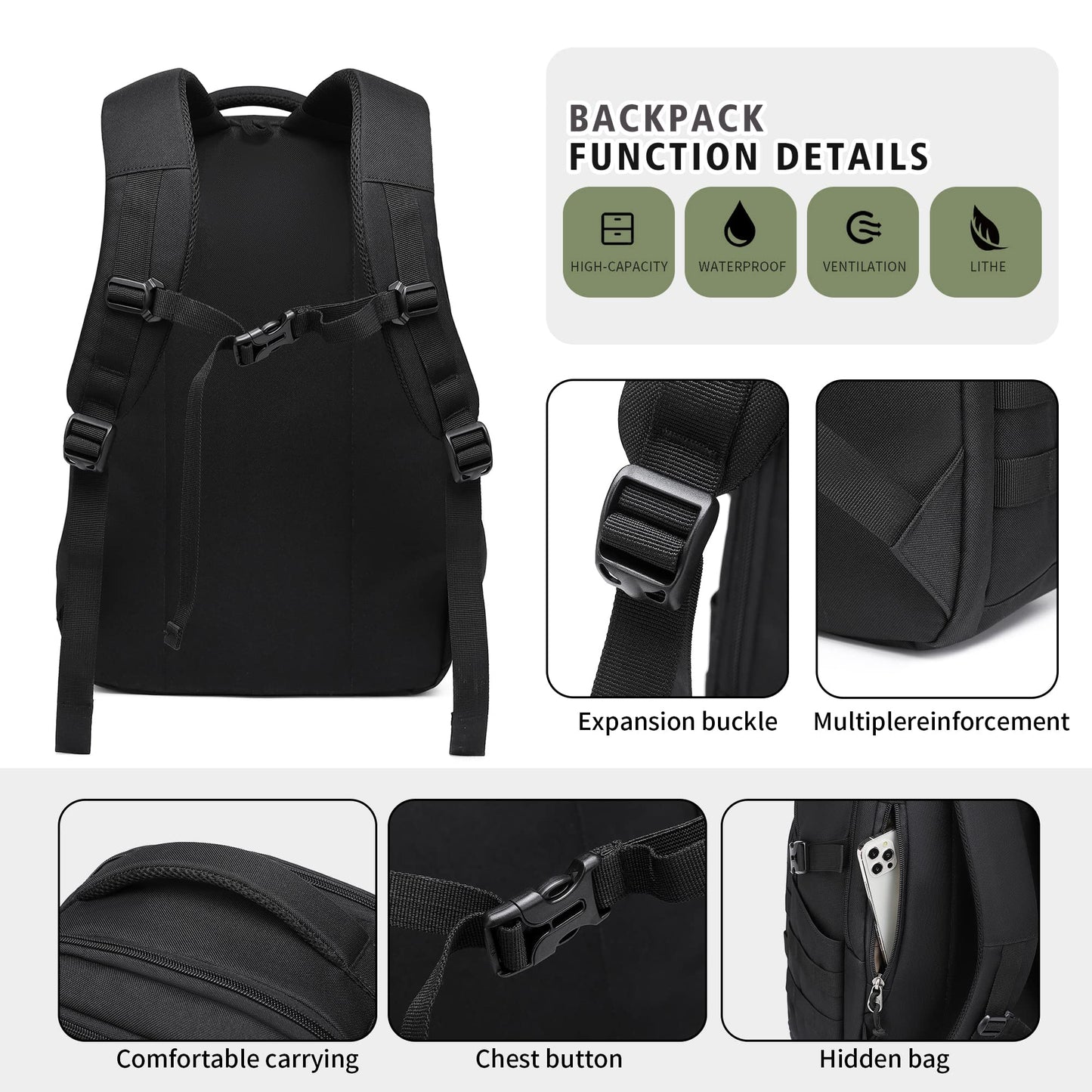 Wotony Military tactical backpack, backpack for men black small tactical assault bag