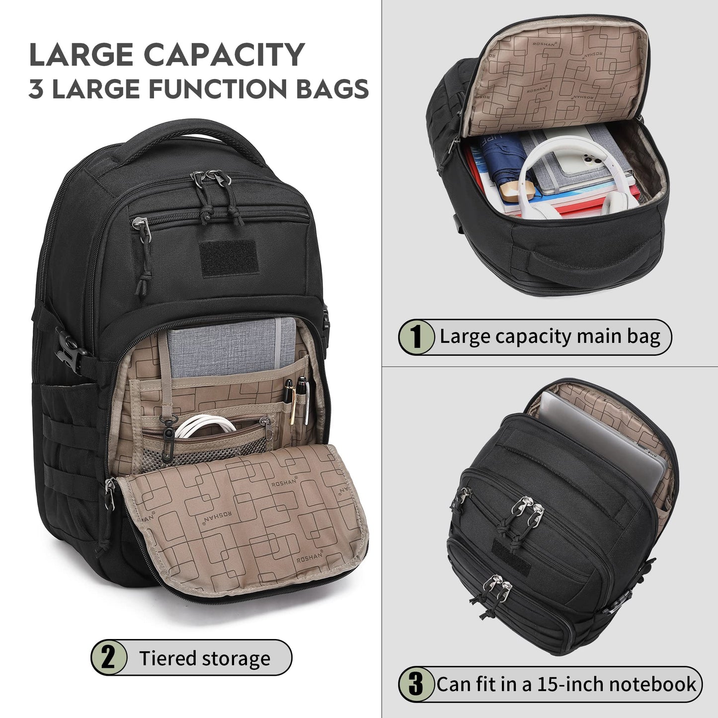 Wotony Military tactical backpack, backpack for men black small tactical assault bag